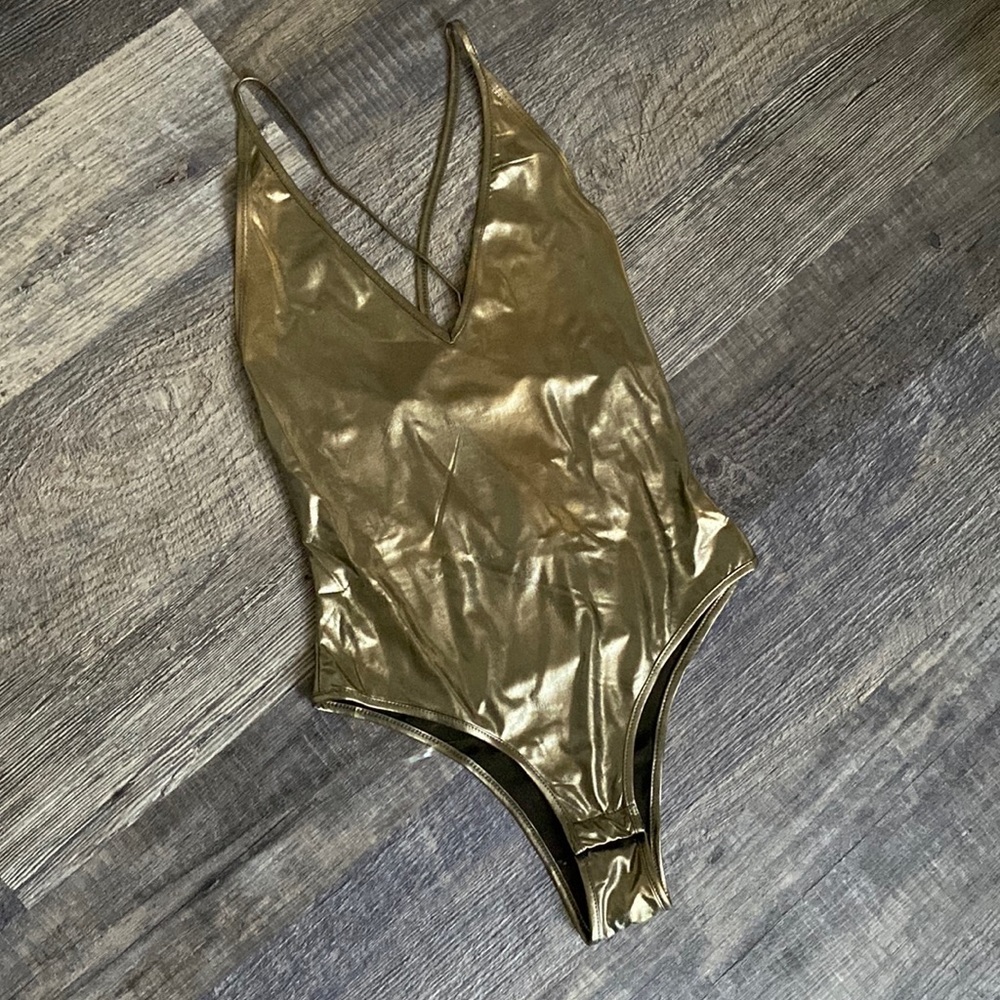 Metallic gold body suite
